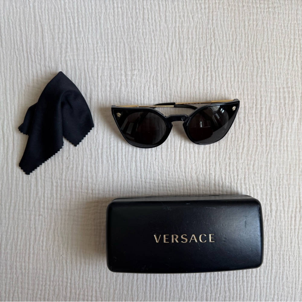 Versace Black Sunglasses with Gold Accents - Designer Shades